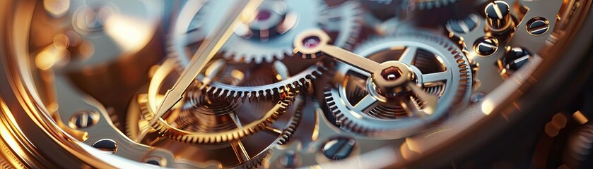 The minute details of a watch mechanism with gears and springs working in harmony - obrazy, fototapety, plakaty