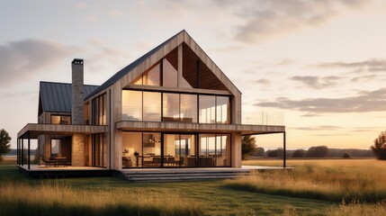 Fototapeta premium reclaimed wood farmhouse building illustration beams timber, cozy homestead, cabin barn reclaimed wood farmhouse building