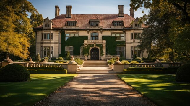 sprawling estate mansion building illustration elegant majestic, palatial extravagant, lavish stately sprawling estate mansion building