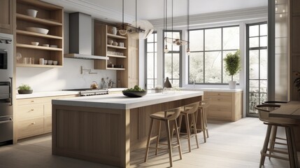 Empty beautiful modern kitchen interior background in clean and bright.