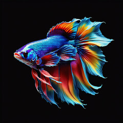 Vibrant Neon Colored Siamese Fighting Fish Artwork. AI-generated