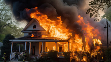 Outdoor view of house on fire