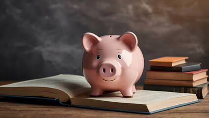 Piggy Bank and Book: College Fees Saving Concept Copy S 0






