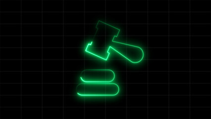 Glowing neon auction hammer icon. Hammer hitting the judge's wooden gavel, gavel icon animation for Court of Law and Justice.