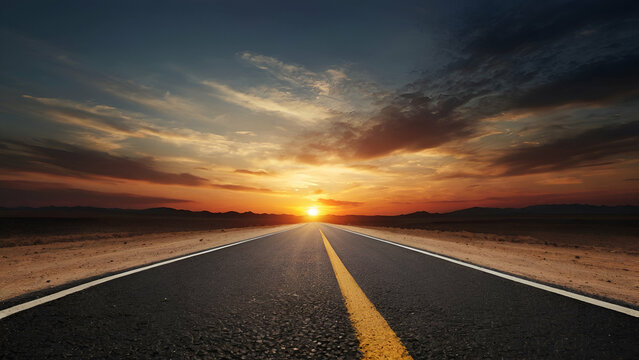 Sunset Sky and Road Made of Asphalt: Copy Space Image P 1





