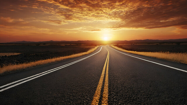 Sunset Sky and Road Made of Asphalt: Copy Space Image P 1





