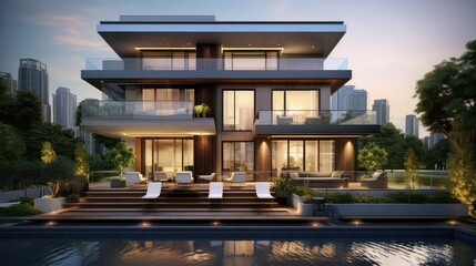resort luxury bungalow building illustration spa garden, terrace view, architecture design resort...