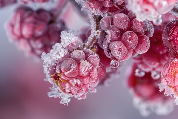 A close-up of ice crystals forming on a frozen berry capturing the beauty of frost and fruit together - obrazy, fototapety, plakaty