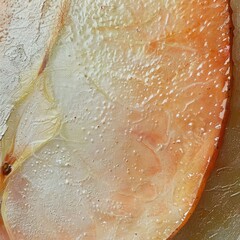Fototapeta premium A close-up of a slice of pear focusing on its grainy texture and the subtle shift in colors