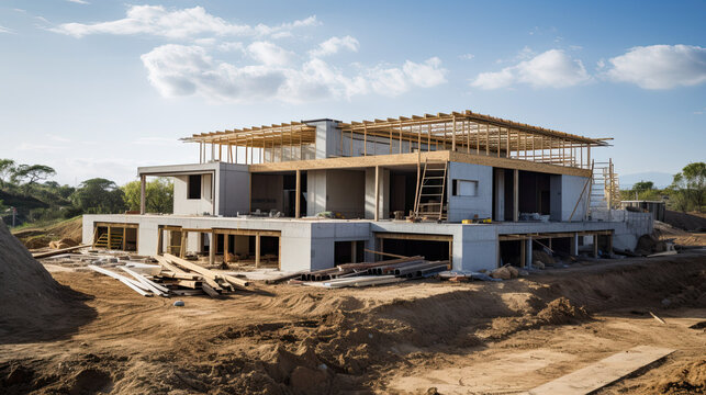 Outdoor view of House under construction