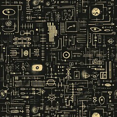 Fototapeta premium A seamless pattern of futuristic glyphs and symbols suggesting an alien language or code