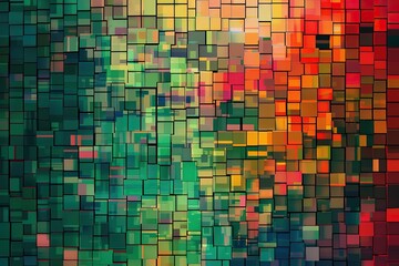 An abstract digital mosaic with pixelated color blocks