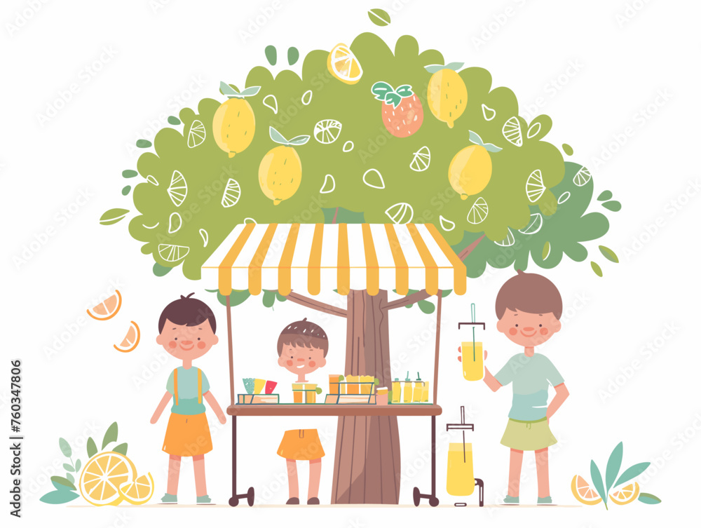 Wall mural  Children set up a lemonade stand under a shady tree their entrepreneurial spirit blossoming with the summer sun ready to quench the thirst of passersby. 