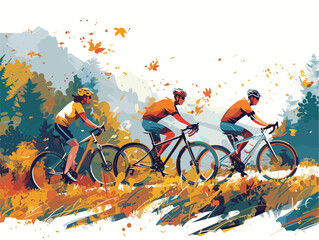  A group of cyclists speeds down a scenic trail the wind whipping through their hair as they relish the freedom of the open road. 