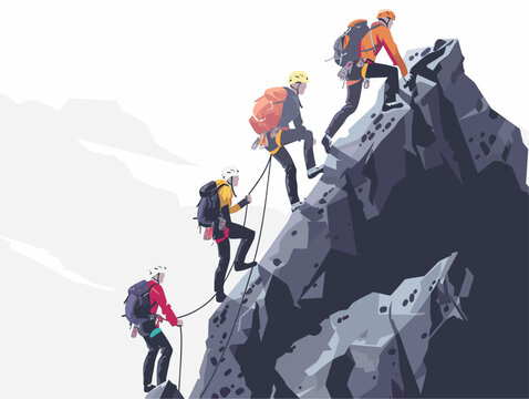  A group of rock climbers scale a challenging cliff face relying on teamwork and trust to reach the top. 