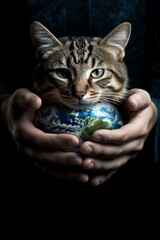 A cats paw gently holding Earth8K resolution - obrazy, fototapety, plakaty