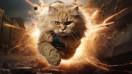 World-saving feline in a heroic posehyper realistic