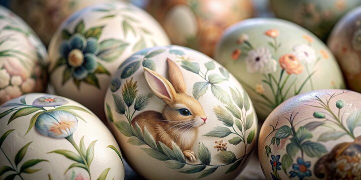 Close up easter egg, beautifully painted in floral motifs
