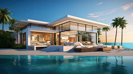 Fototapeta premium paradise vacation bungalow building illustration getaway relaxation, luxury cozy, serene exotic paradise vacation bungalow building