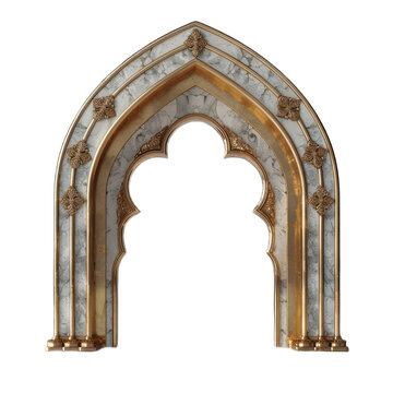  Golden Arch Doorway for Islamic Architecture, 3D Render