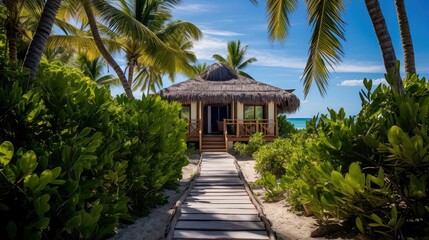 sun beach bungalow building illustration surf palm, relaxation vacation, tropical sea sun beach bungalow building