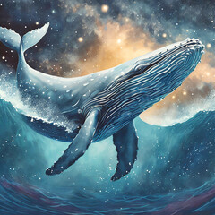 바다를 유영하는 혹등고래입니다. 사랑과 가족애를 뜻하는 동물이기도 하지요 - obrazy, fototapety, plakaty