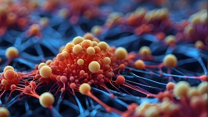 Close-up of a Vibrant Purple and Blue Substance, Bacteria and Cells Under Microscope in the Laboratory, Coronavirus Close-Up View, and Medical Image of Cancer Cells Spreading in the Human Body 