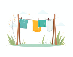 wash clothes on line ilustration isolated on white