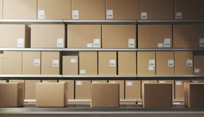 Boxes on the conveyor belt at the warehouse