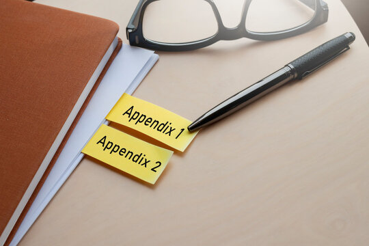 A pen pointing to the yellow tabs with the words Appendix 1 and Appendix 2.  