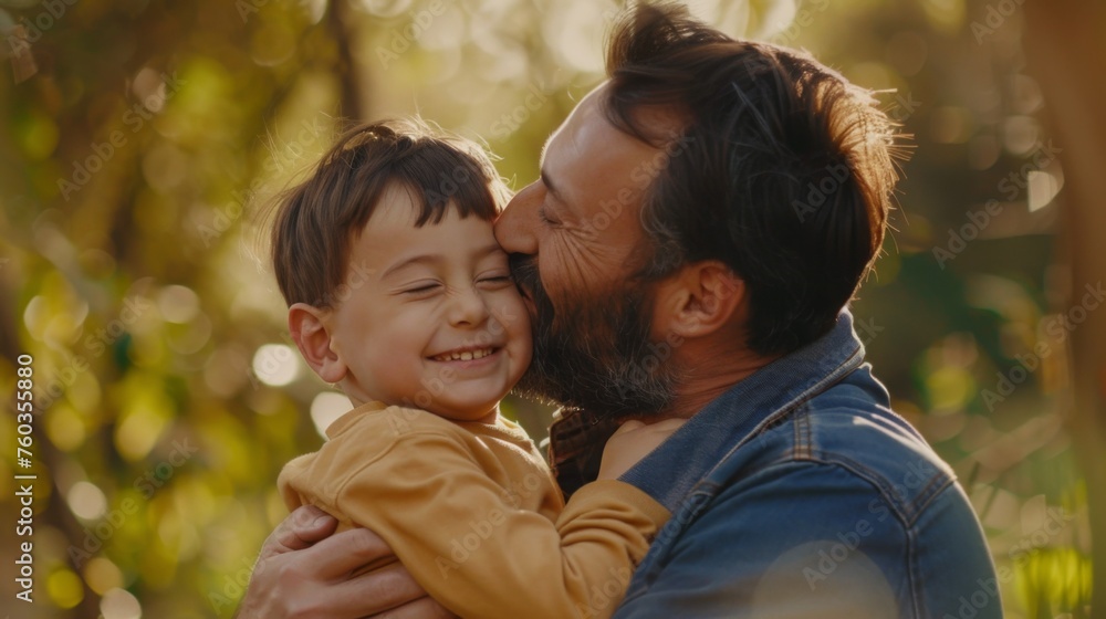 Canvas Prints A man holding a child in his arms