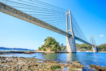 冬の呼子大橋　佐賀県唐津市　Yobuko Ohashi Bridge in winter. Saga Pref, Karatsu City.	
