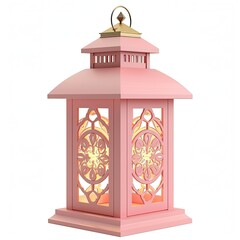 pink modern wood lantern shiny with light and elegant ornament isolated on white background 