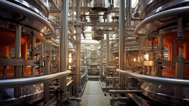 mixer equipment chemical plant illustration pump tank, valve furnace, distillation conveyor mixer equipment chemical plant