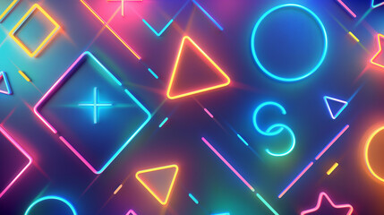 Abstract background, mathematical symbols, glowing like neon lights, on a blue background.
