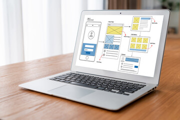 UX UI design process for modish mobile application and website . Creative prototype of wireframe...
