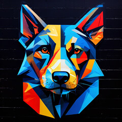 Colorful Abstract Dog Expressive Face Mural in Bold Black, Red, and Blue