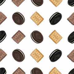 Sweet biscuit. White seamless pattern.