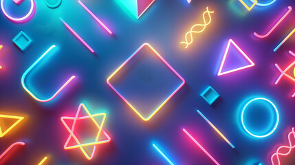 Abstract background, mathematical symbols, glowing like neon lights, on a blue background.
