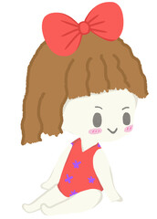 Cute girl wearing a swimsuit and a red bow.