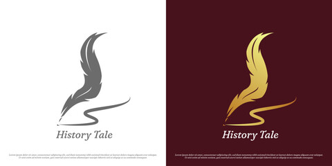 Ink pen quill icon logo. Silhouette simple minimal minimalist pen pencil stationery brush traditional old vintage medieval royal kingdom. Classy luxury gradient emperor aristocrat guild symbol design.