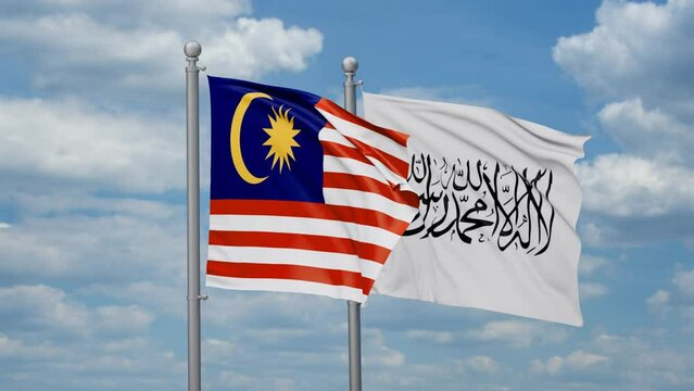 Malaysia and Afghanistan two flags waving together, looped video