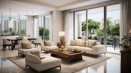 Naklejka premium pool villa condominium building illustration gym concierge, rooftop penthouse, view designer pool villa condominium building