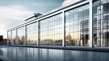 manufacturing architecture factory building illustration production warehouse, structure engineering, modern sustainable manufacturing architecture factory building
