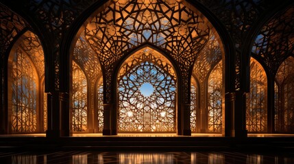 prayer architecture mosque building illustration islamic worship, courtyard arches, calligraphy mihrab prayer architecture mosque building - obrazy, fototapety, plakaty
