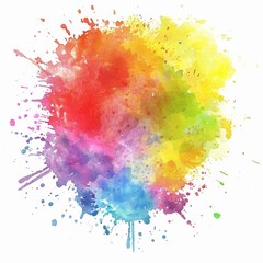 Vibrant watercolor splash in rainbow hues isolated on a white background, symbolizing creativity and artistic expression.