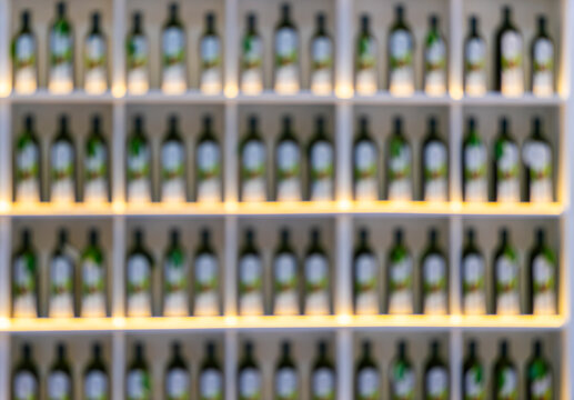 blurred liquor bar and drink bottles abstract background