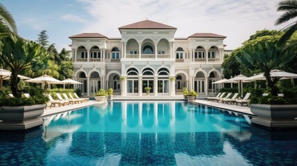 Obraz na płótnie Canvas architecture pool mansion building illustration design modern, spacious opulent, exclusive lavish architecture pool mansion building