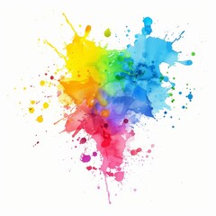 Rainbow-colored watercolor splatter on a pristine background, embodying the essence of creativity and art.