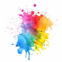 Rainbow-colored watercolor splatter on a pristine background, embodying the essence of creativity and art.